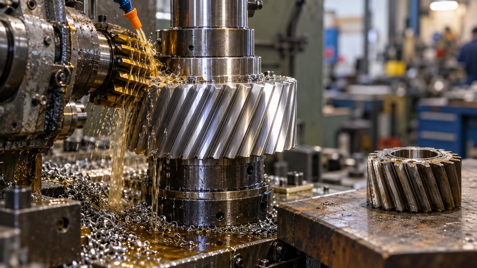 Taillage d'un pignon hélicoïdal neuf pour la rénovation d'un réducteur industriel