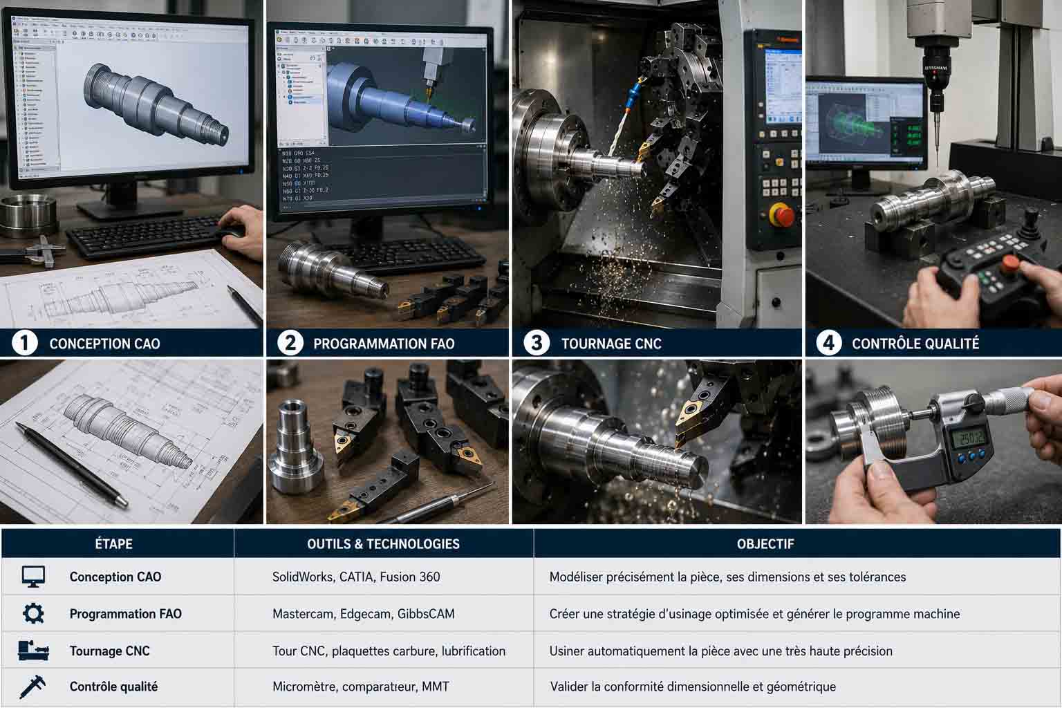 etapes travail tournage cnc